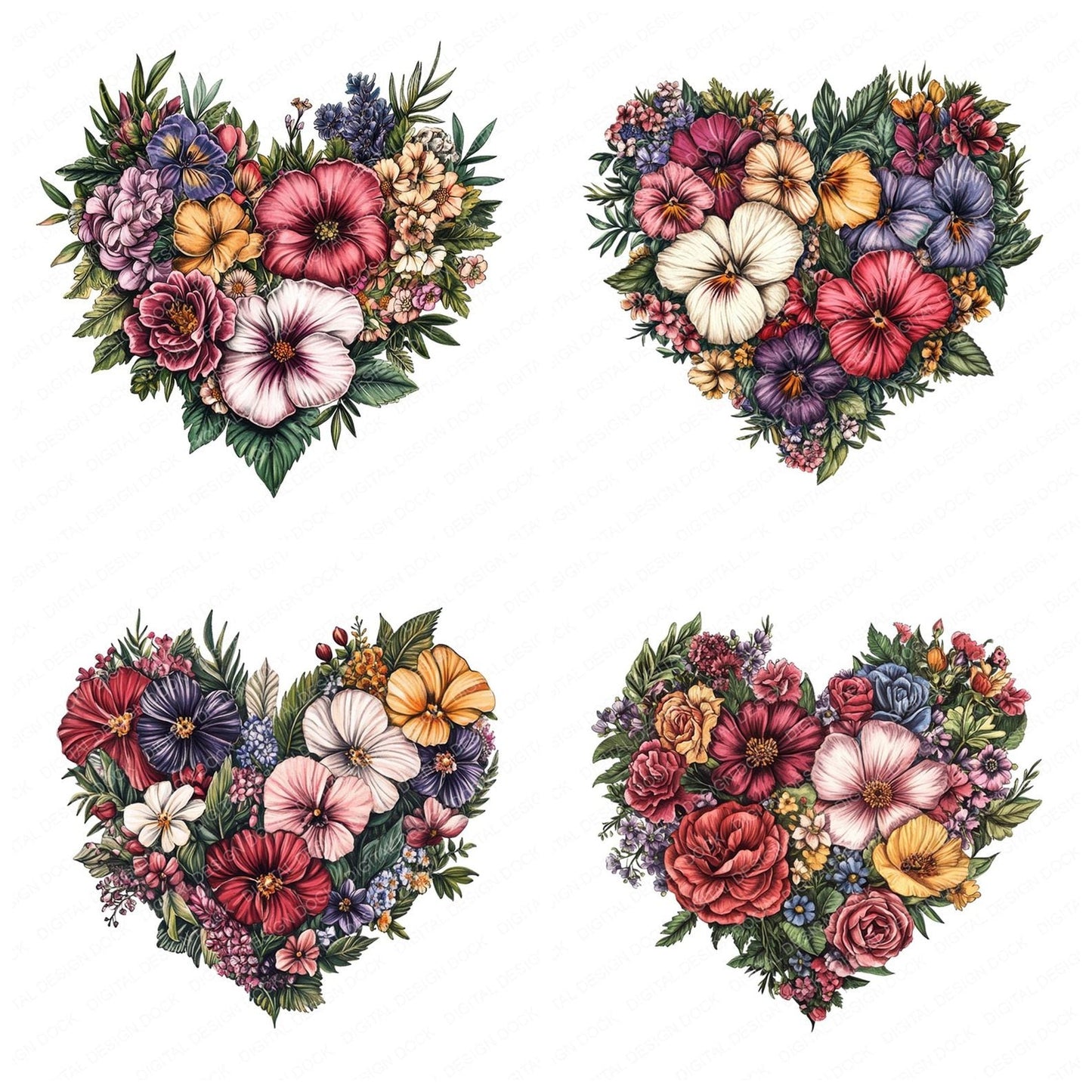 Vintage Watercolour Heart Shape Clipart Set (DDD006941)