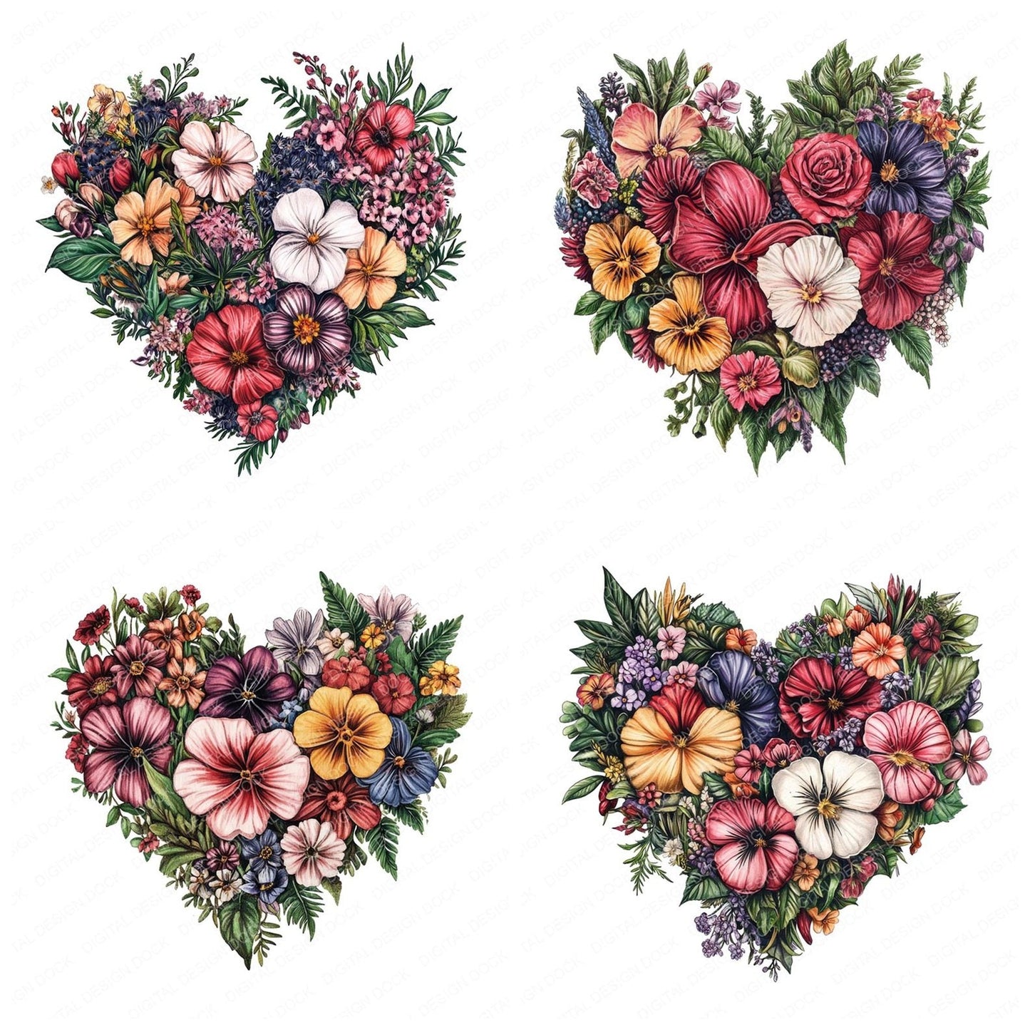 Vintage Watercolour Heart Shape Clipart Set (DDD006942)