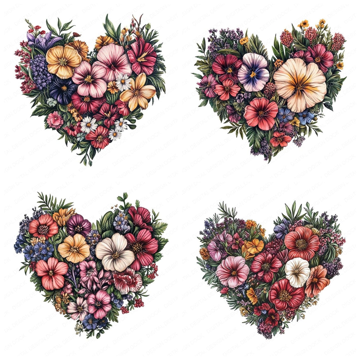 Vintage Watercolour Heart Shape Clipart Set (DDD006942)