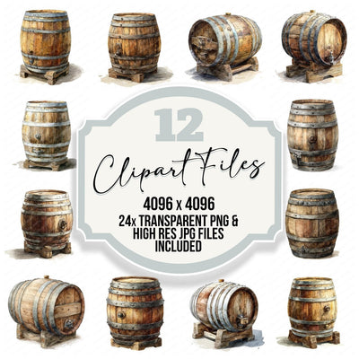 Vintage Wine Barrel Clipart Set (DDD006946)