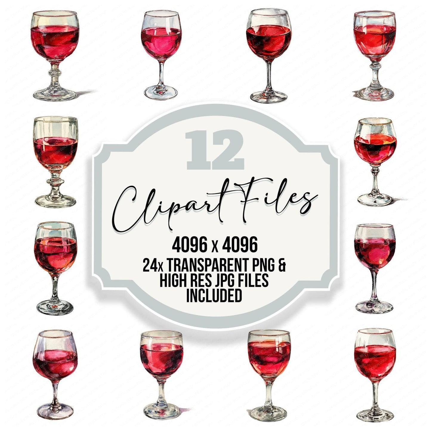 Vintage Wine Glass Clipart Set (DDD006948)