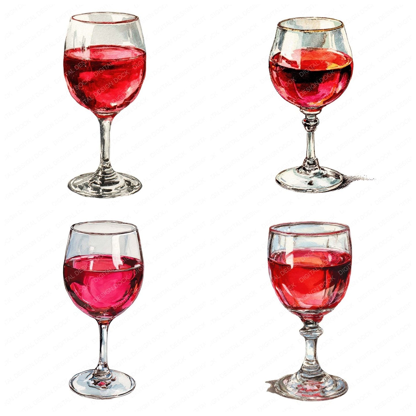 Vintage Wine Glass Clipart Set (DDD006948)