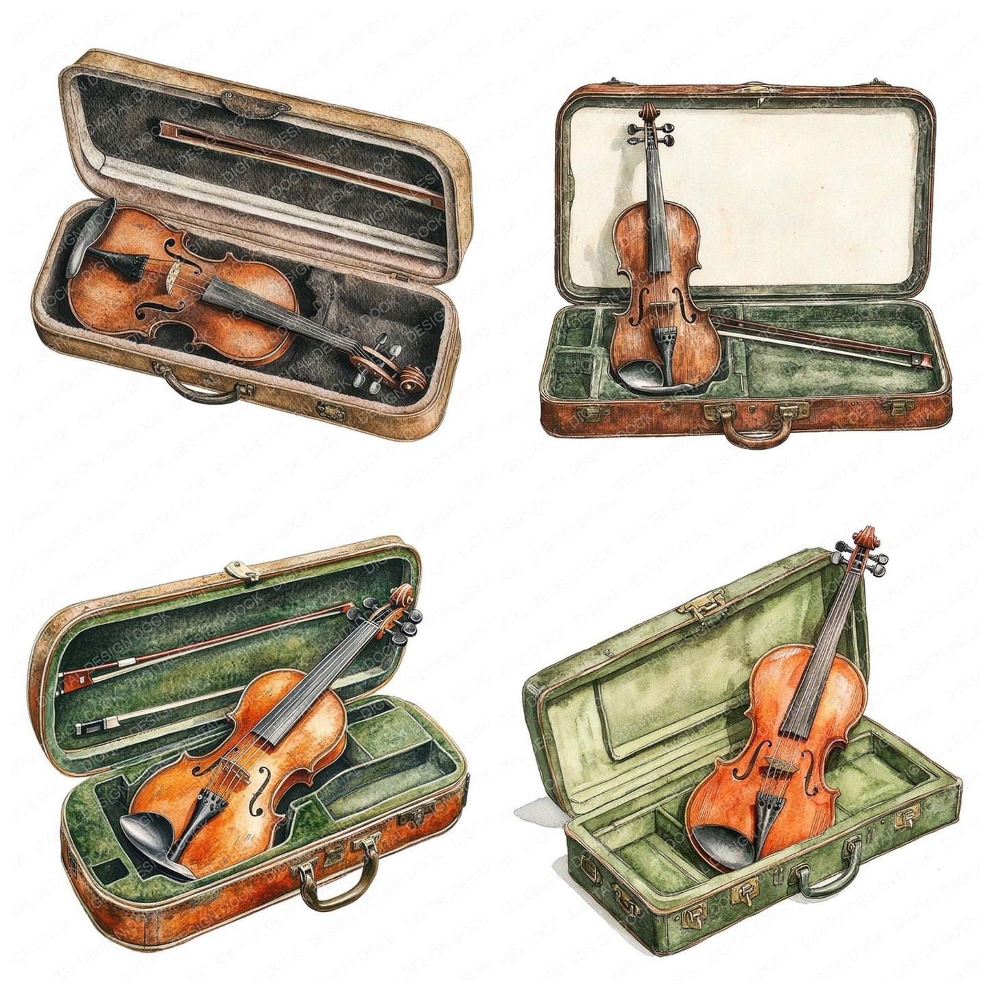 Violin in Velvet Case Clipart Set (DDD006952)