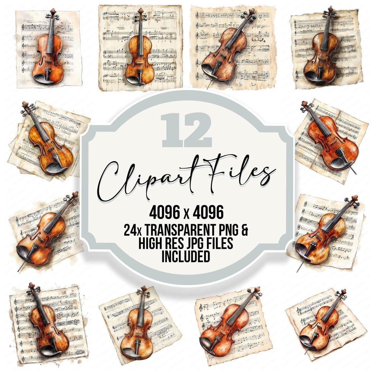 Violin on Music Sheet Clipart Set (DDD006953)