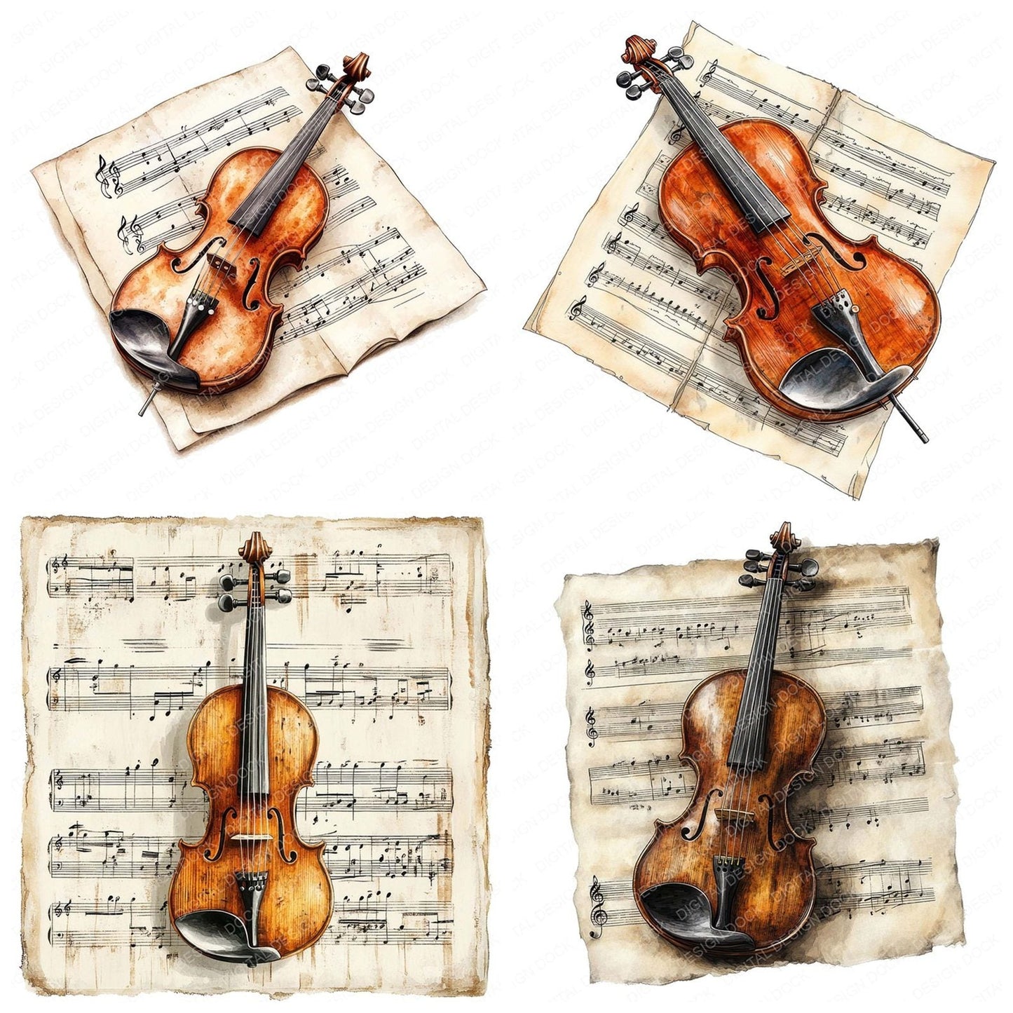 Violin on Music Sheet Clipart Set (DDD006953)