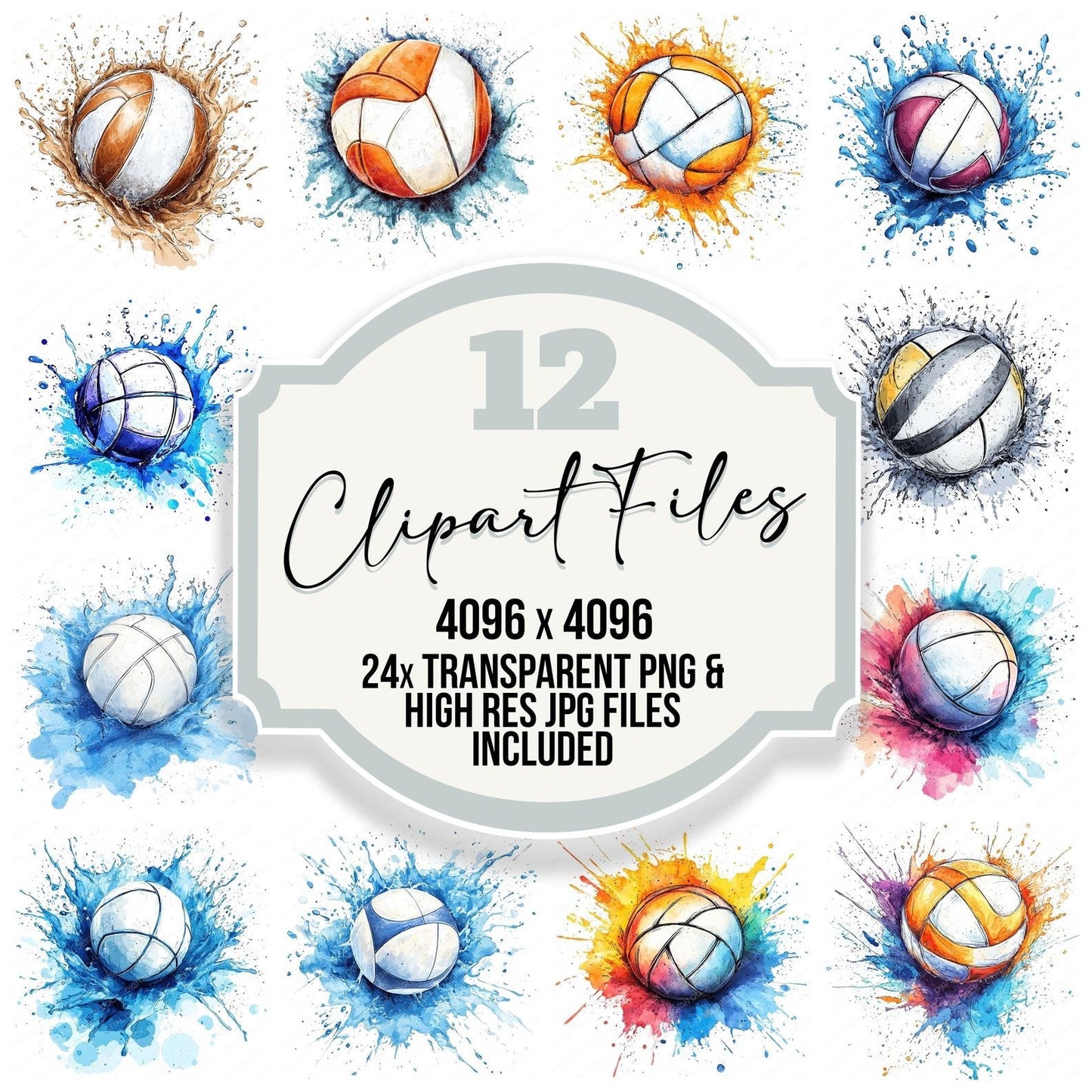 Vollyball Watercolour Splash Clipart Set (DDD006958)