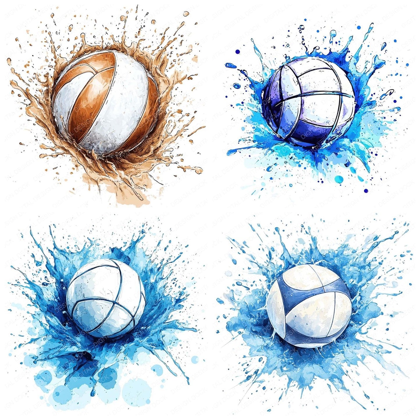 Vollyball Watercolour Splash Clipart Set (DDD006958)