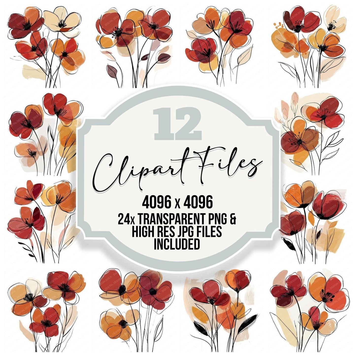 Warm Maroon Abstract Flowers Clipart Set (DDD006961)