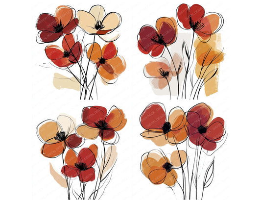 Preview layout showing Warm Maroon Abstract Flowers clipart elements for scrapbooking, junk journals, and card making