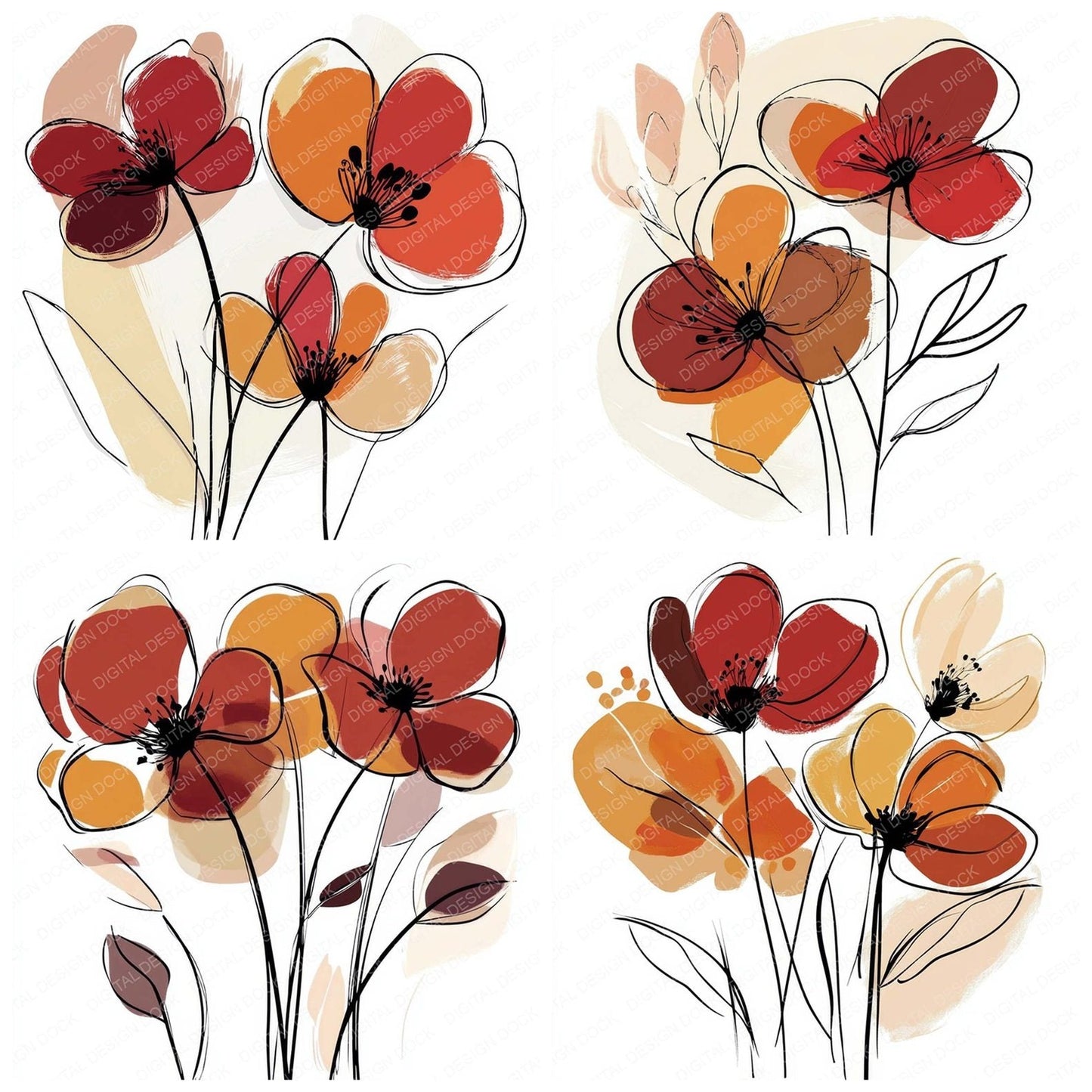 Warm Maroon Abstract Flowers Clipart Set (DDD006961)