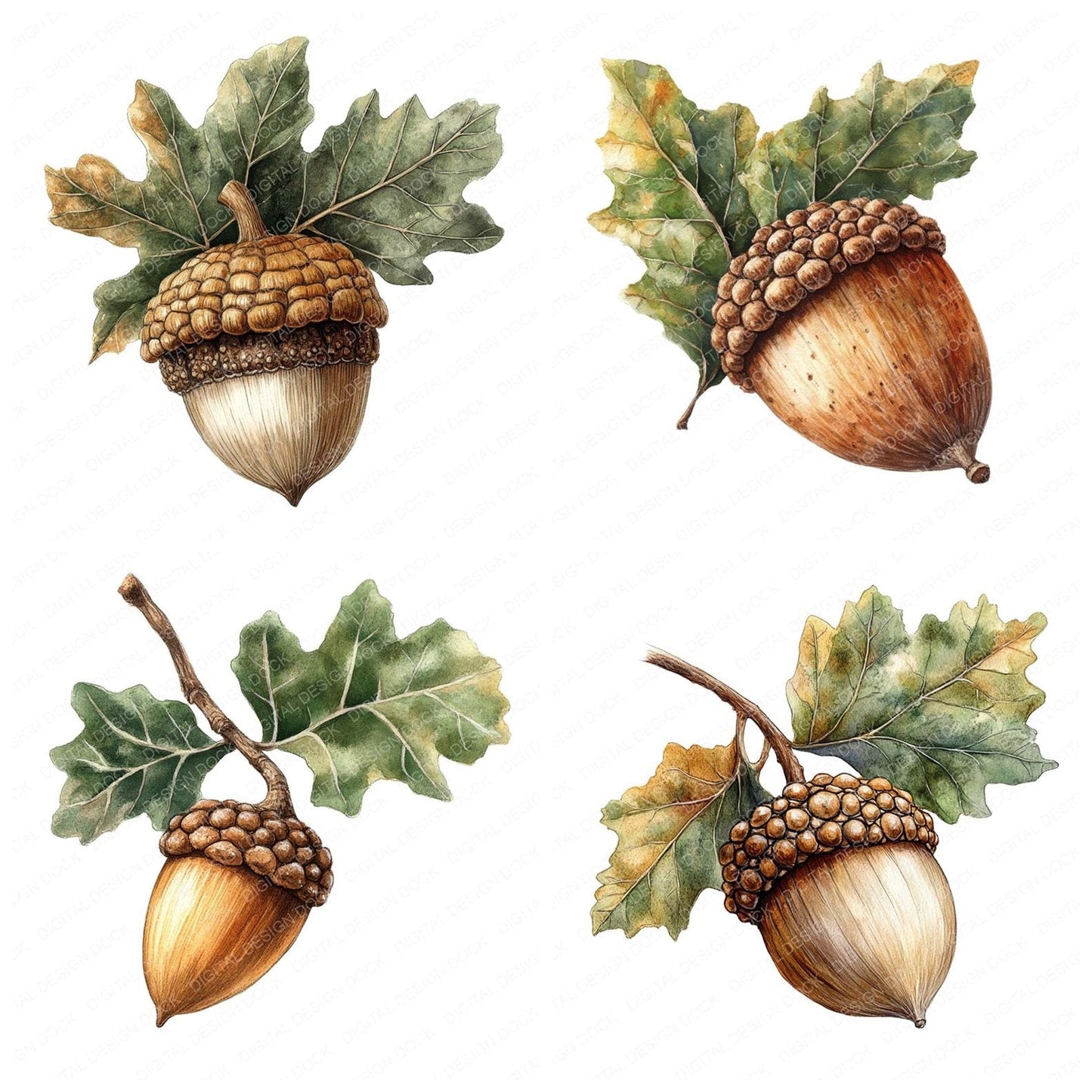 Watercolour Acorn Clipart Set (DDD006963)