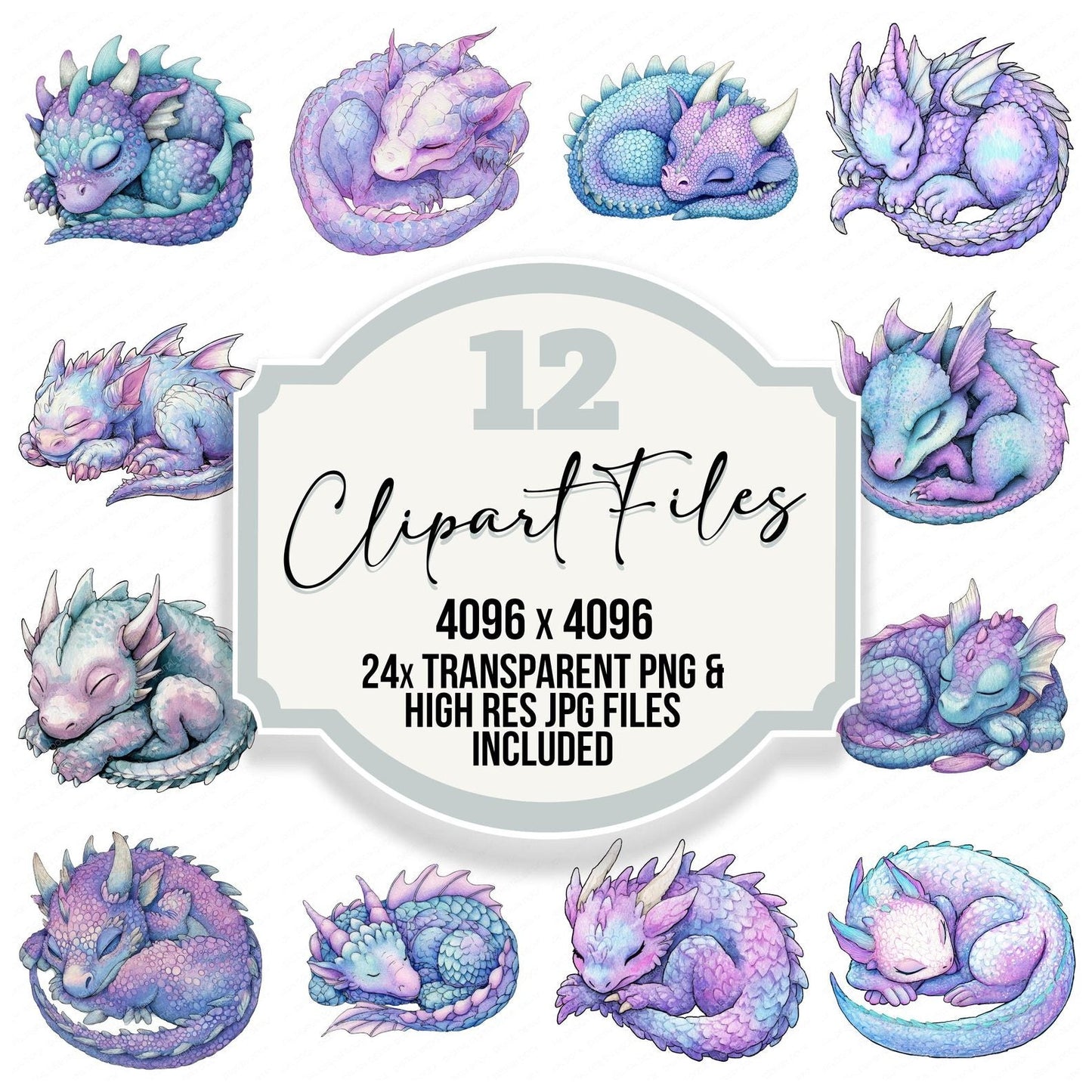 Watercolour Baby Dragon Clipart Set (DDD006969)