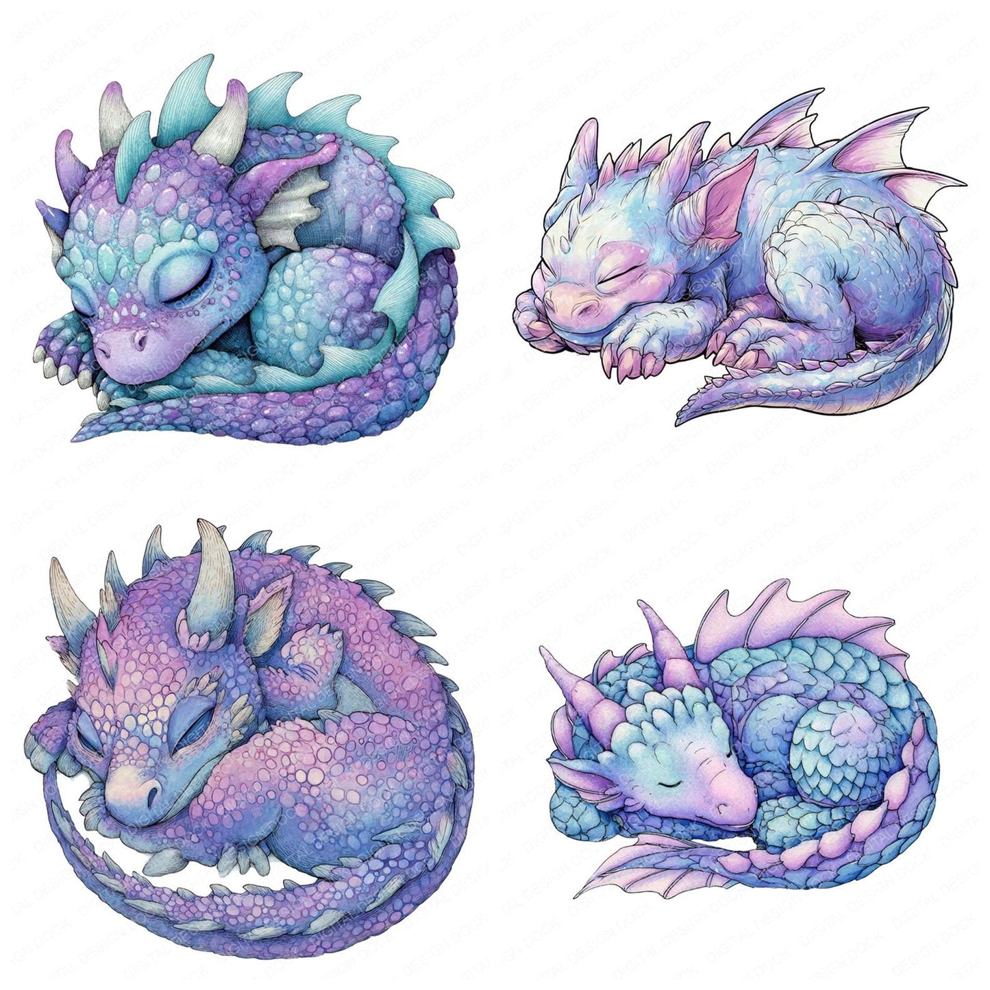 Watercolour Baby Dragon Clipart Set (DDD006969)