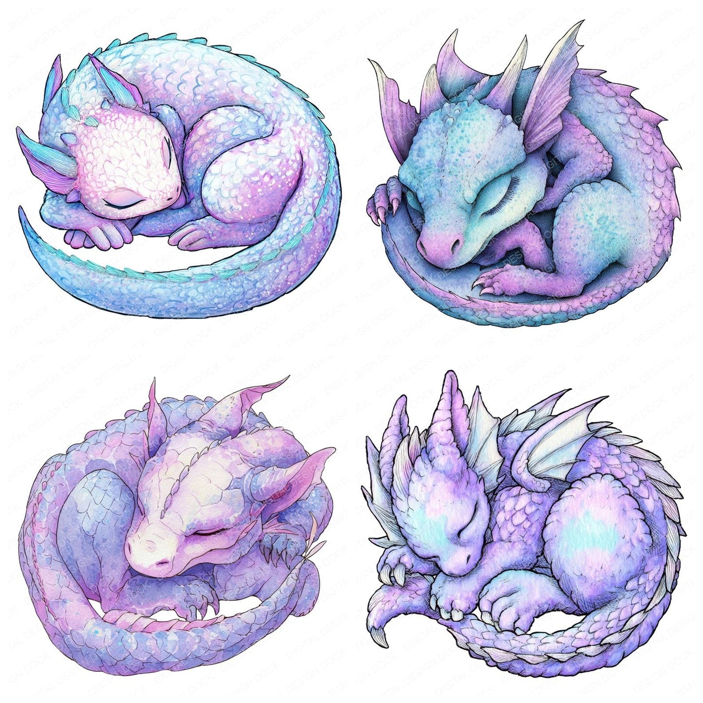 Watercolour Baby Dragon Clipart Set (DDD006969)