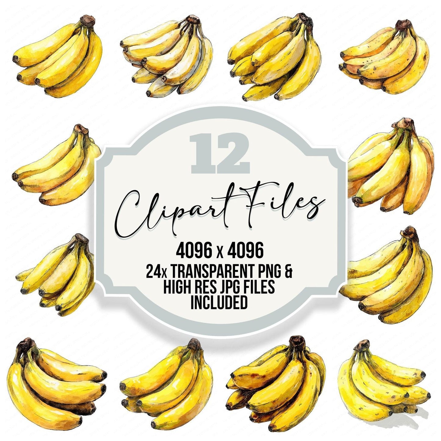 Watercolour Banana Bunch Clipart Set (DDD006975)