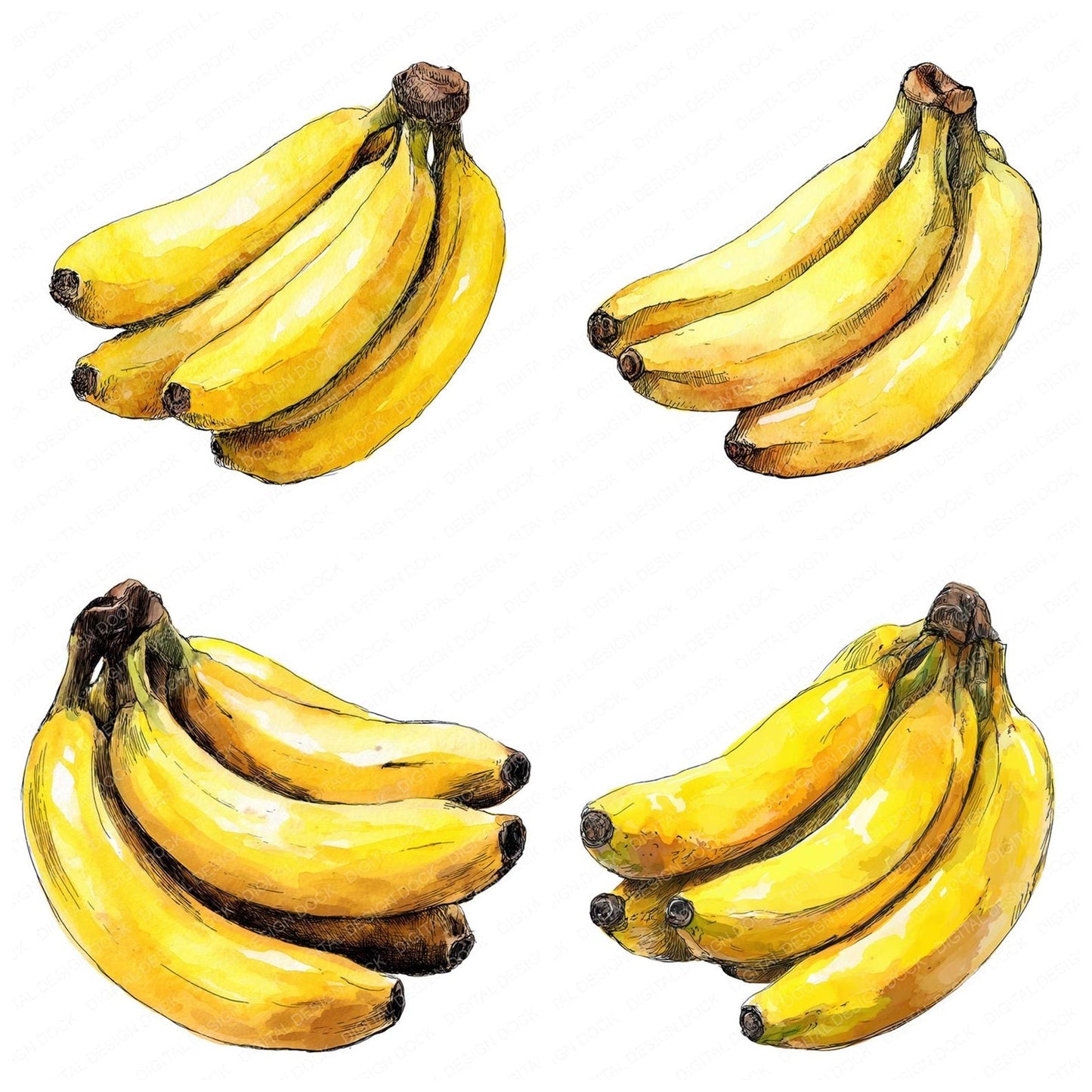 Watercolour Banana Bunch Clipart Set (DDD006975)