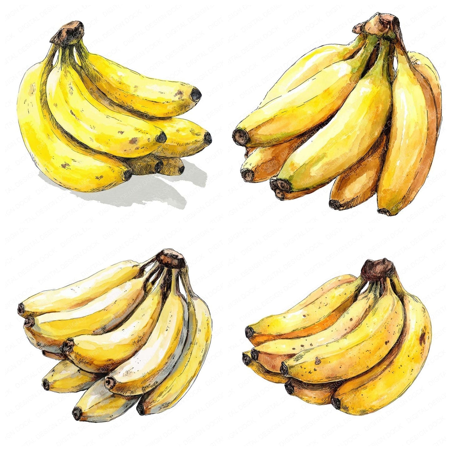 Watercolour Banana Bunch Clipart Set (DDD006975)