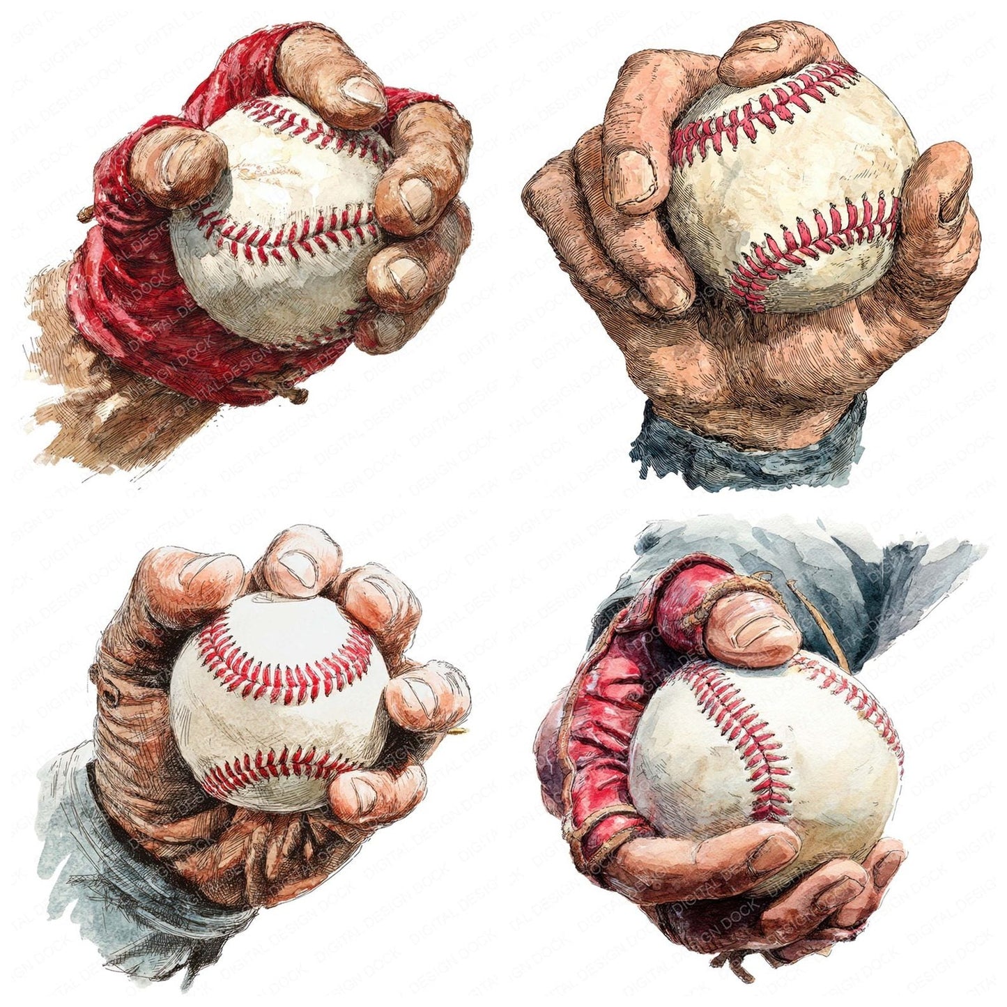 Watercolour Baseball Pitch Clipart Set (DDD006976)