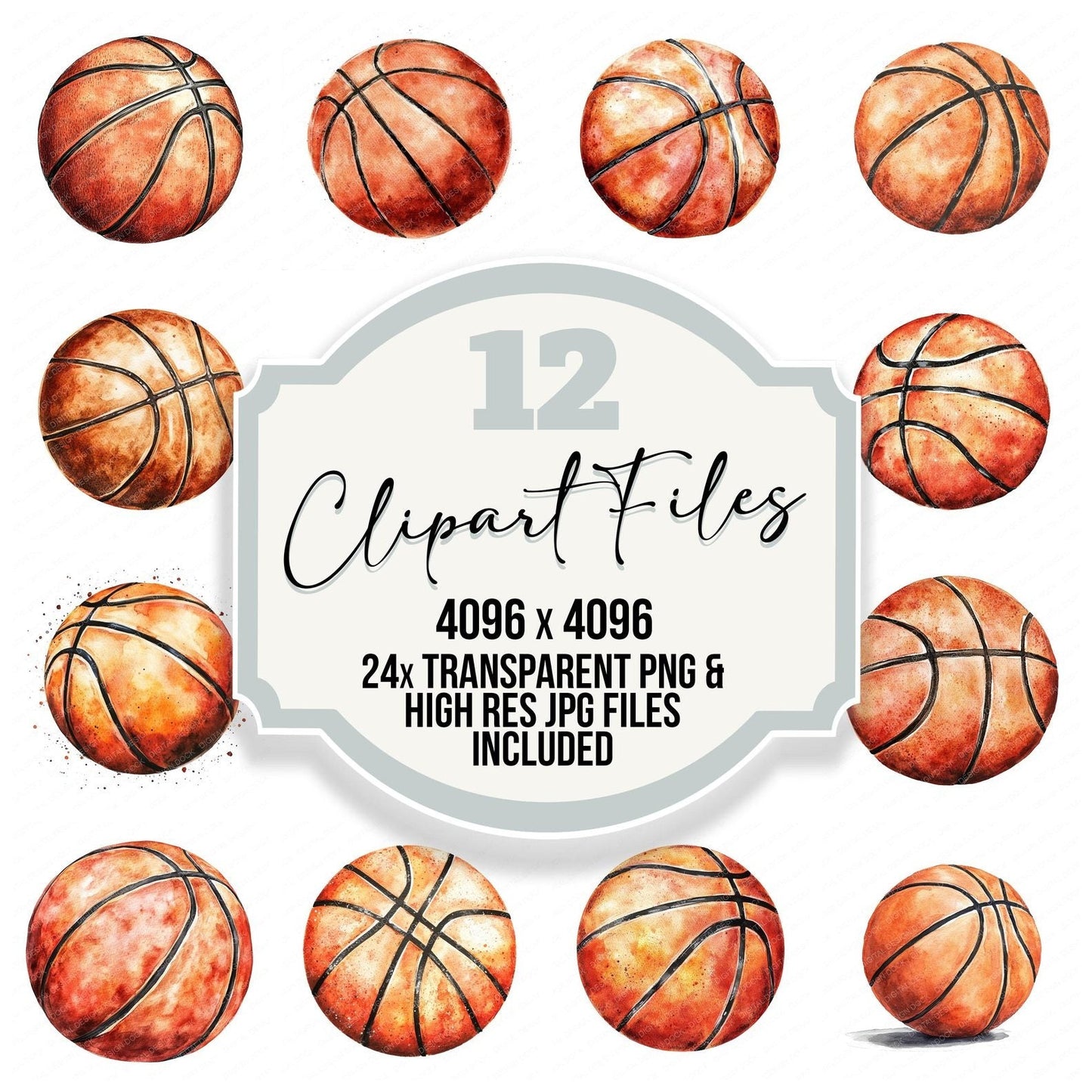 Watercolour Basketball Clipart Set (DDD006978)