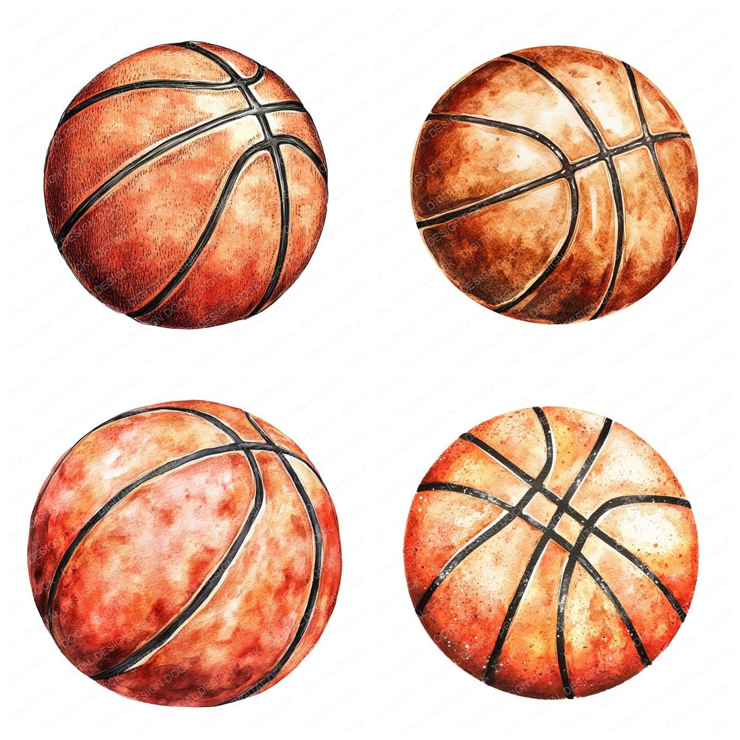 Watercolour Basketball Clipart Set (DDD006978)