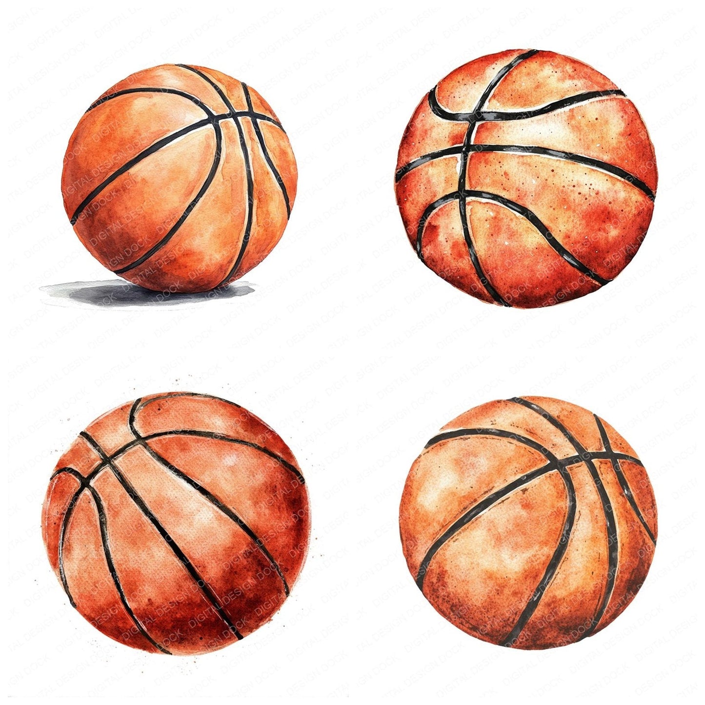 Watercolour Basketball Clipart Set (DDD006978)