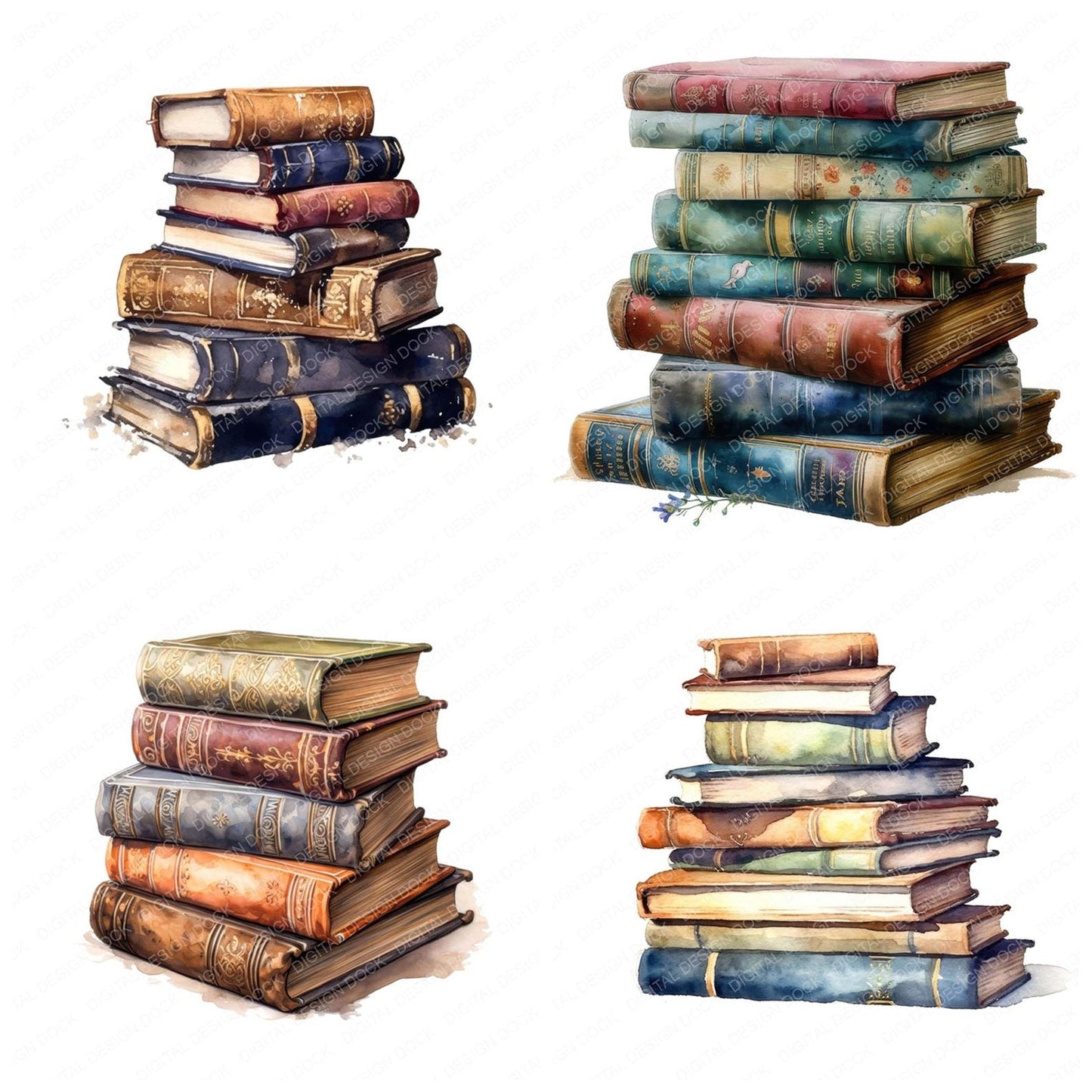 Watercolour Book Pile Clipart Set (DDD006992)