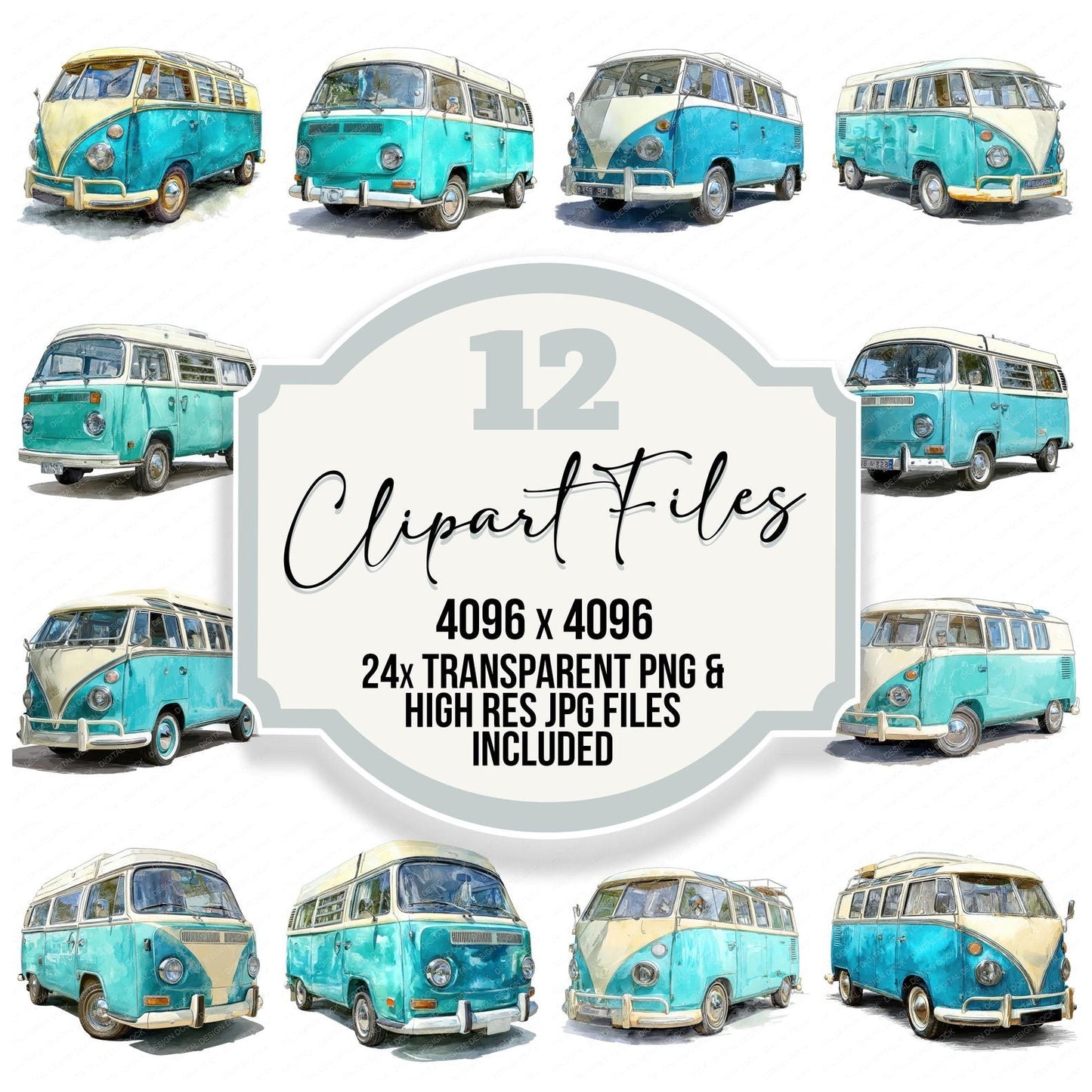 Watercolour Camper Van Clipart Set (DDD007024)