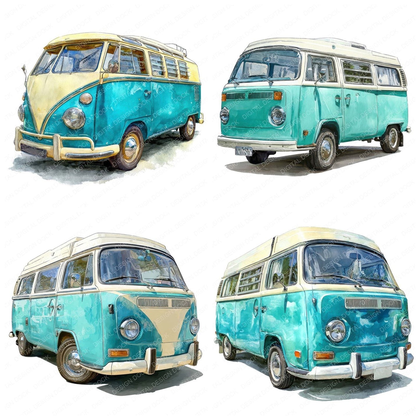 Watercolour Camper Van Clipart Set (DDD007024)
