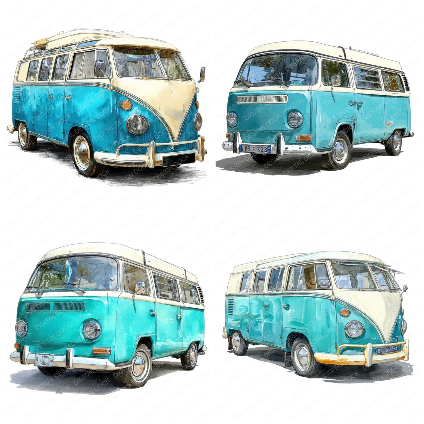 Watercolour Camper Van Clipart Set (DDD007024)