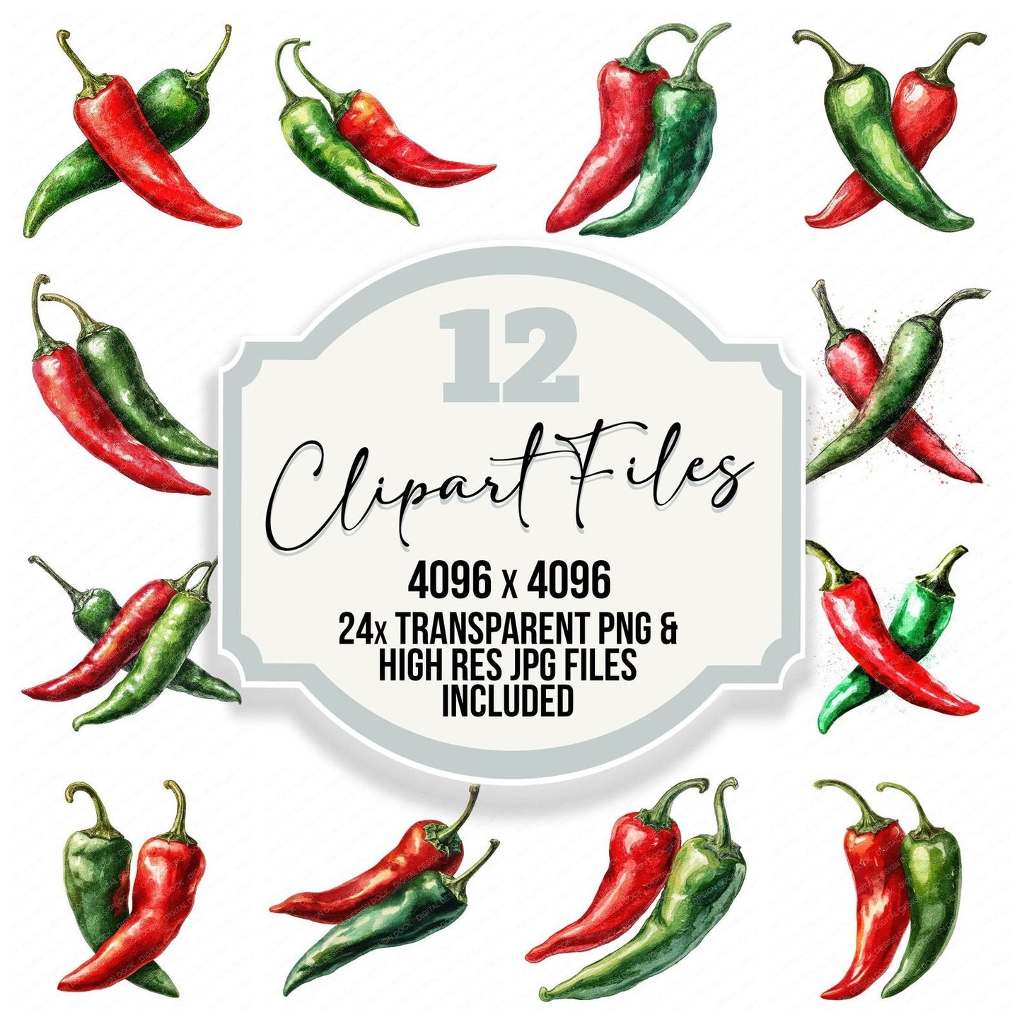 Watercolour Chili Peppers Clipart Set (DDD007037)