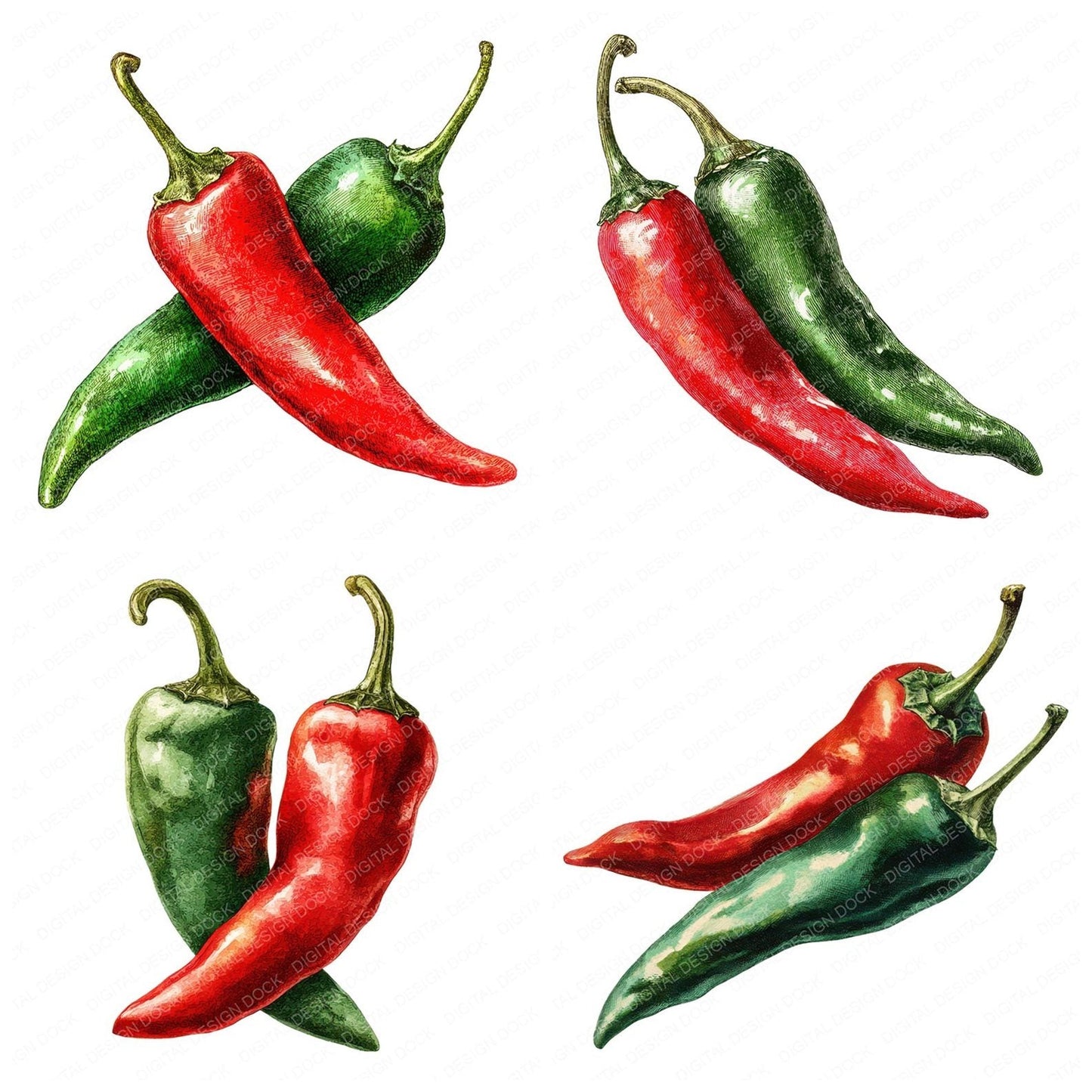 Watercolour Chili Peppers Clipart Set (DDD007037)