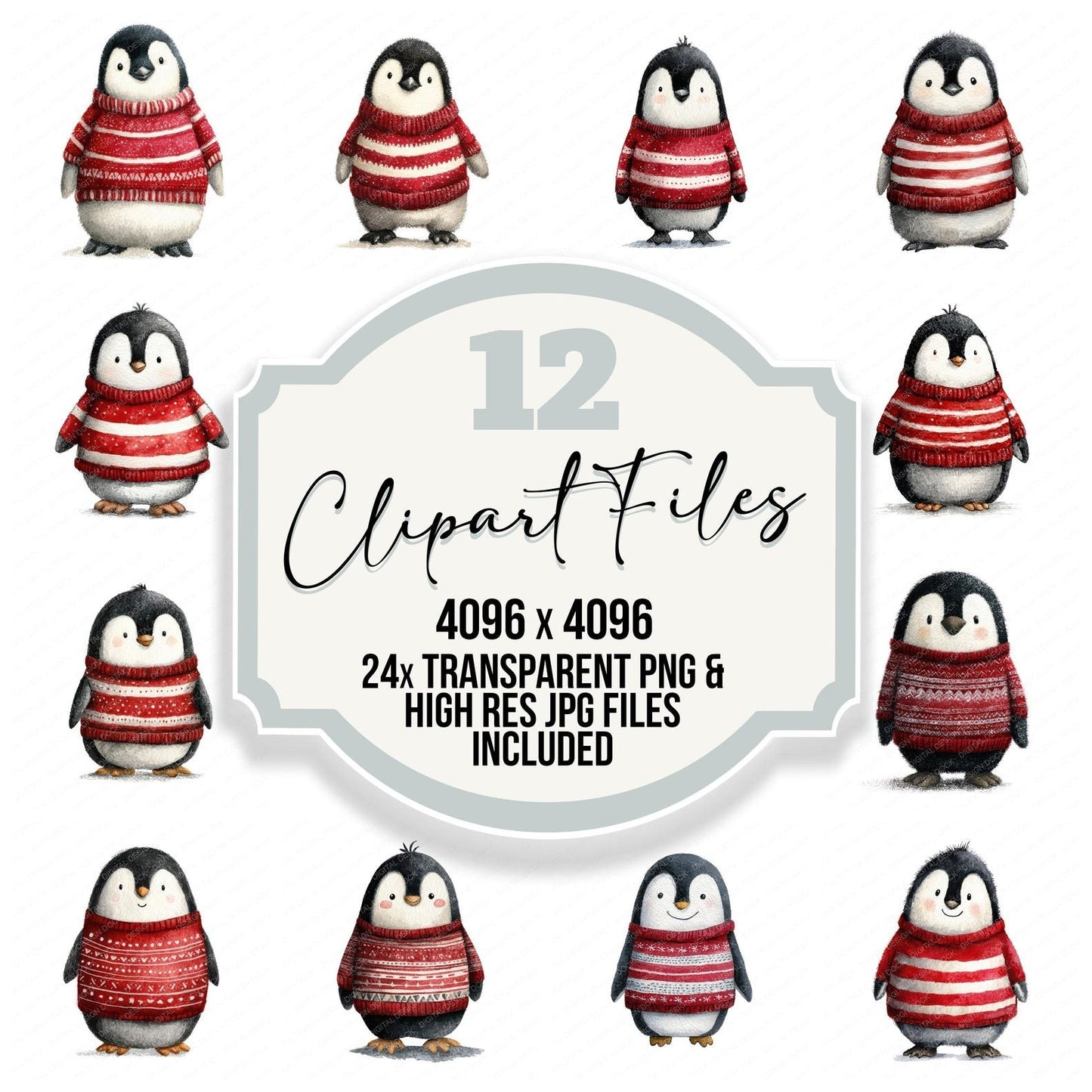 Watercolour Christmas Penguin Jumper Clipart Set (DDD007054)
