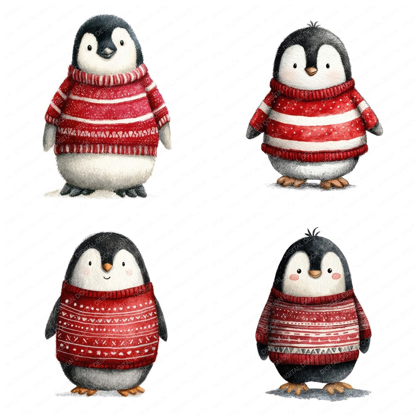 Watercolour Christmas Penguin Jumper Clipart Set (DDD007054)