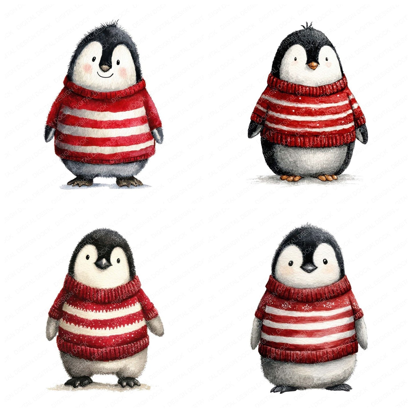 Watercolour Christmas Penguin Jumper Clipart Set (DDD007054)