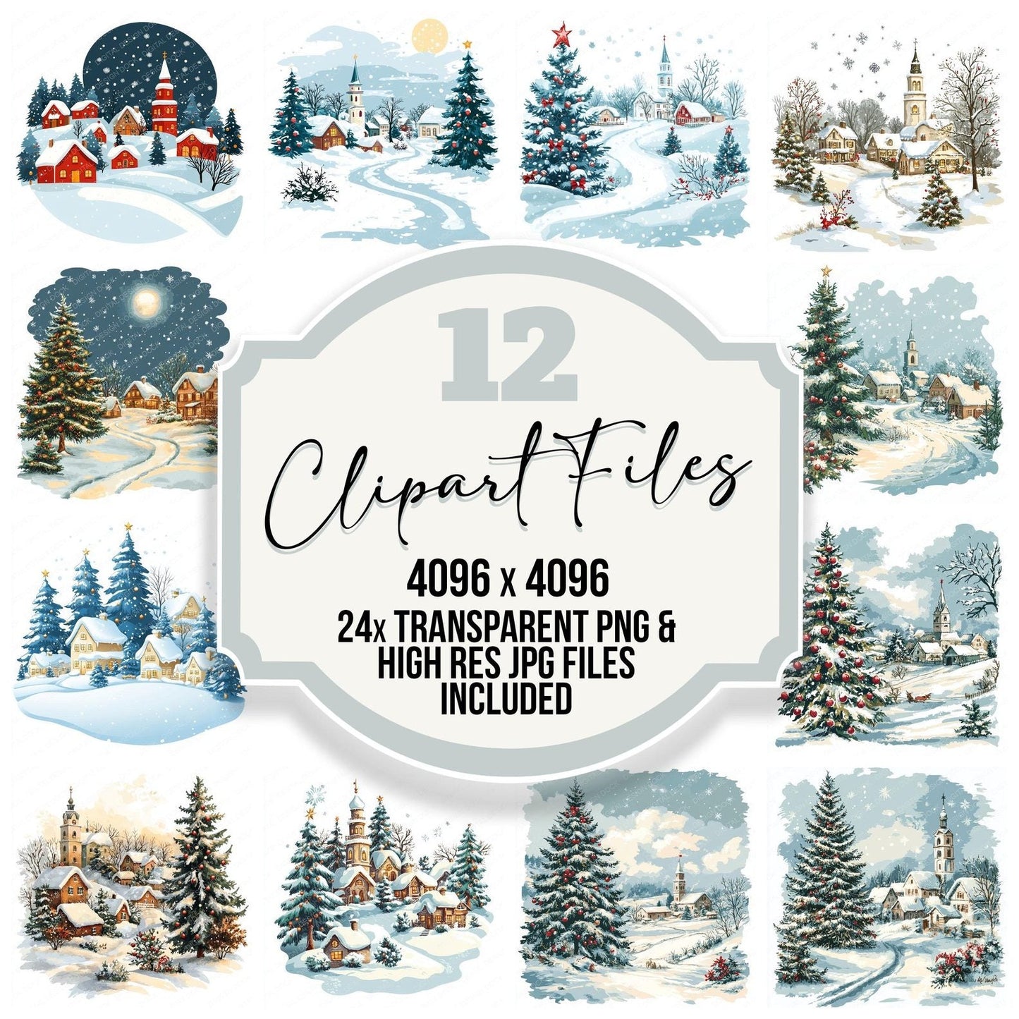 Watercolour Christmas Scene Clipart Set (DDD007063)