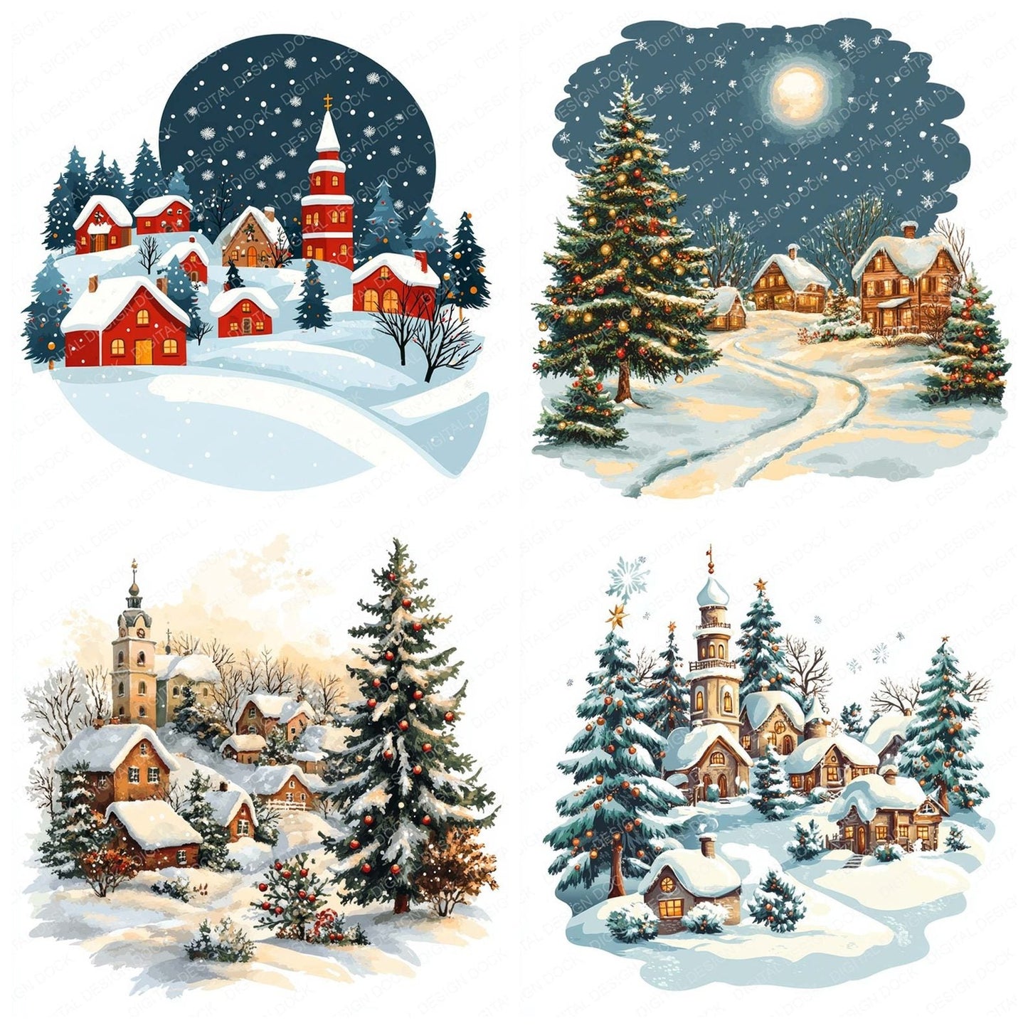 Watercolour Christmas Scene Clipart Set (DDD007063)