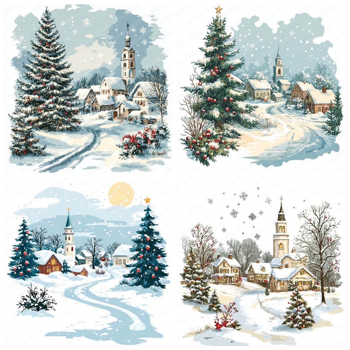 Watercolour Christmas Scene Clipart Set (DDD007063)