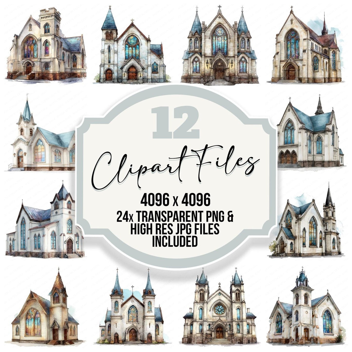Watercolour Church Buildings Clipart Set (DDD007065)