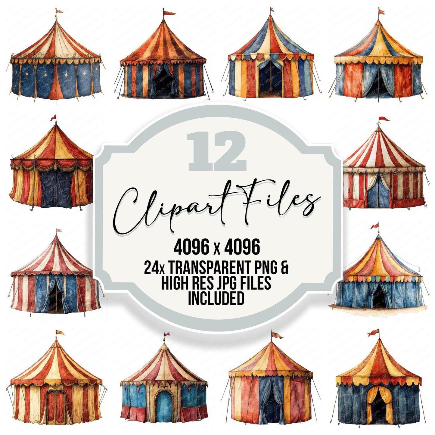 Watercolour Circus Tent Clipart Set (DDD007066)