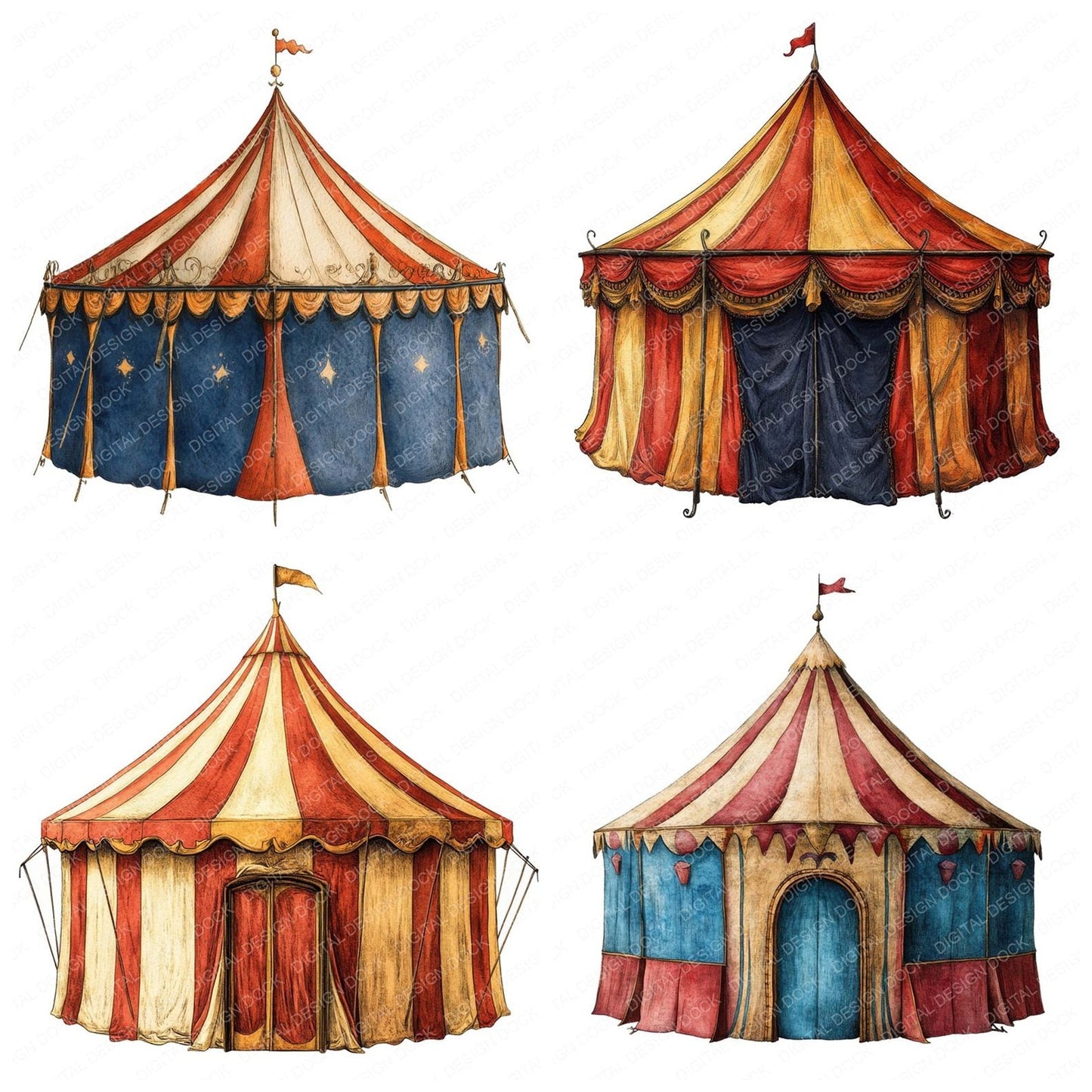 Watercolour Circus Tent Clipart Set (DDD007066)