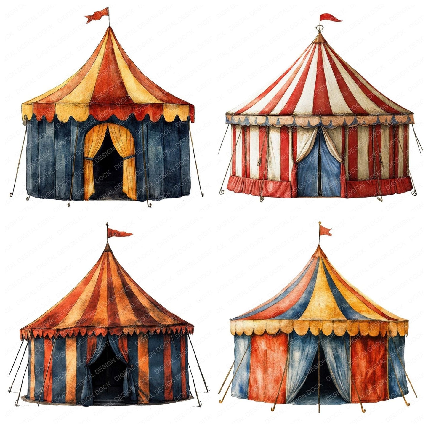 Watercolour Circus Tent Clipart Set (DDD007066)