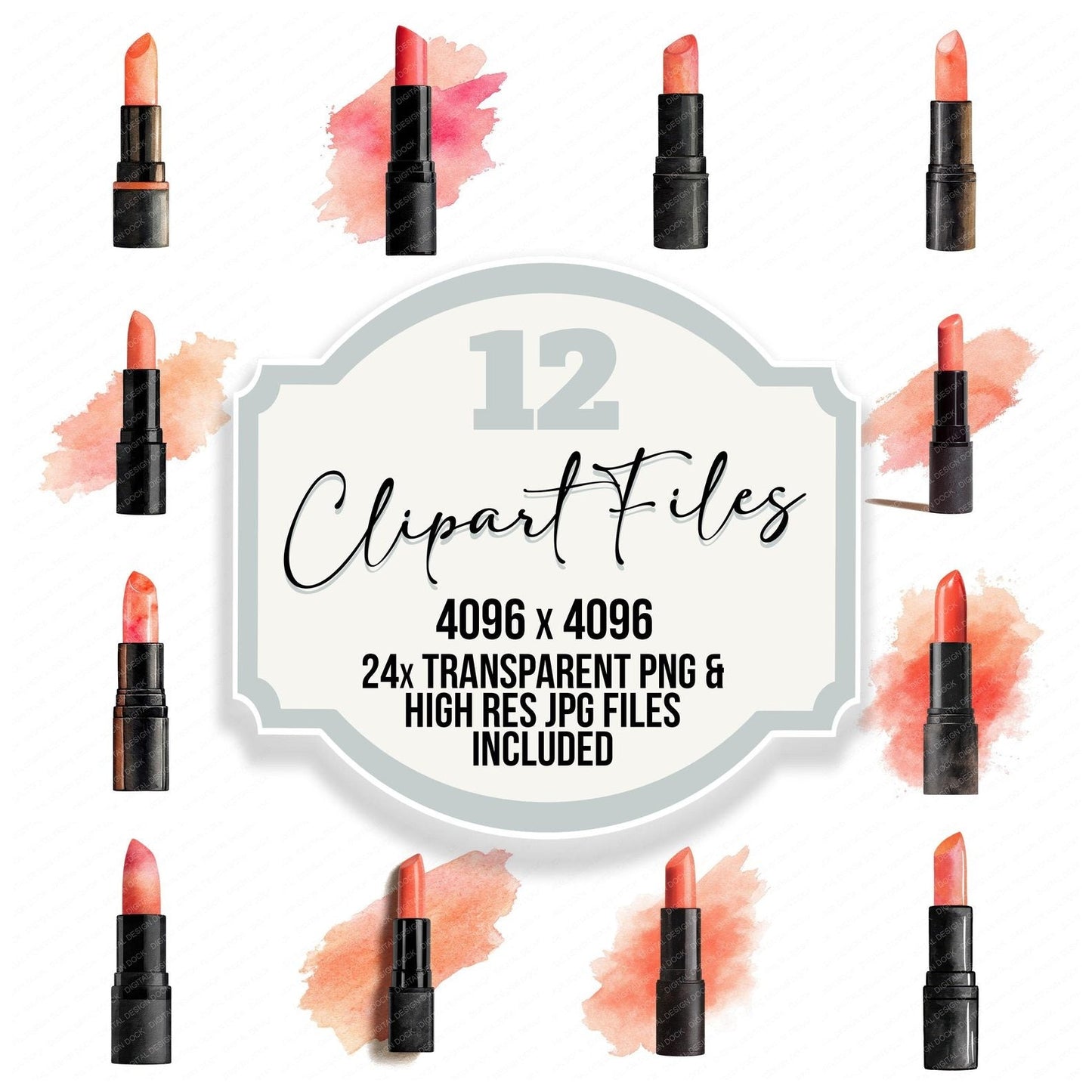 Watercolour Coral Lipstick Clipart Set (DDD007068)