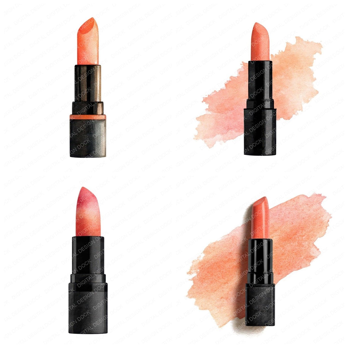 Watercolour Coral Lipstick Clipart Set (DDD007068)