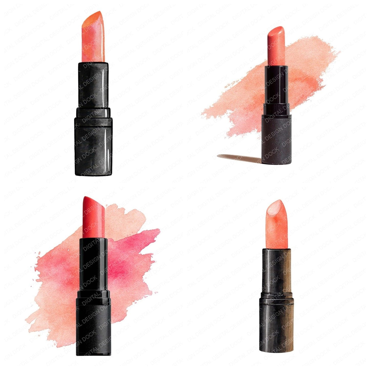 Watercolour Coral Lipstick Clipart Set (DDD007068)