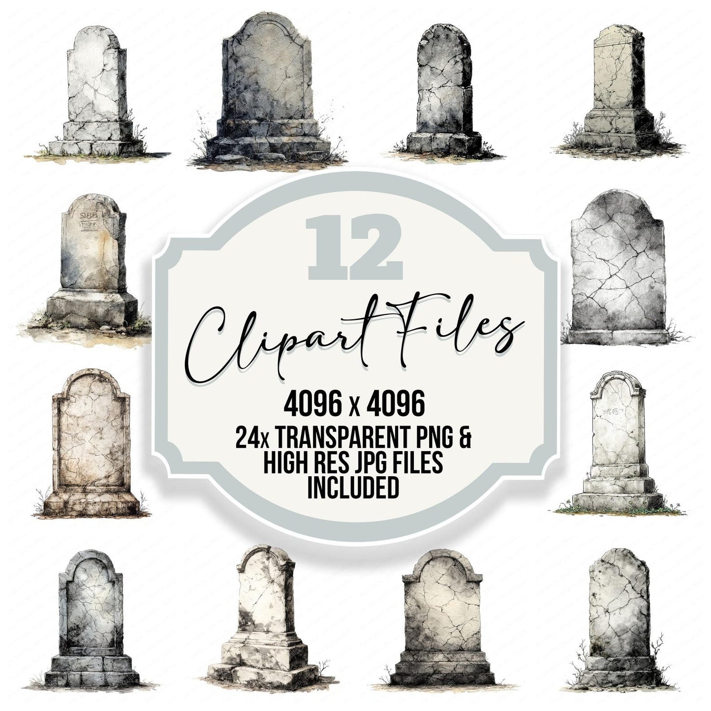 Watercolour Cracked Gravestone Clipart Set (DDD007071)