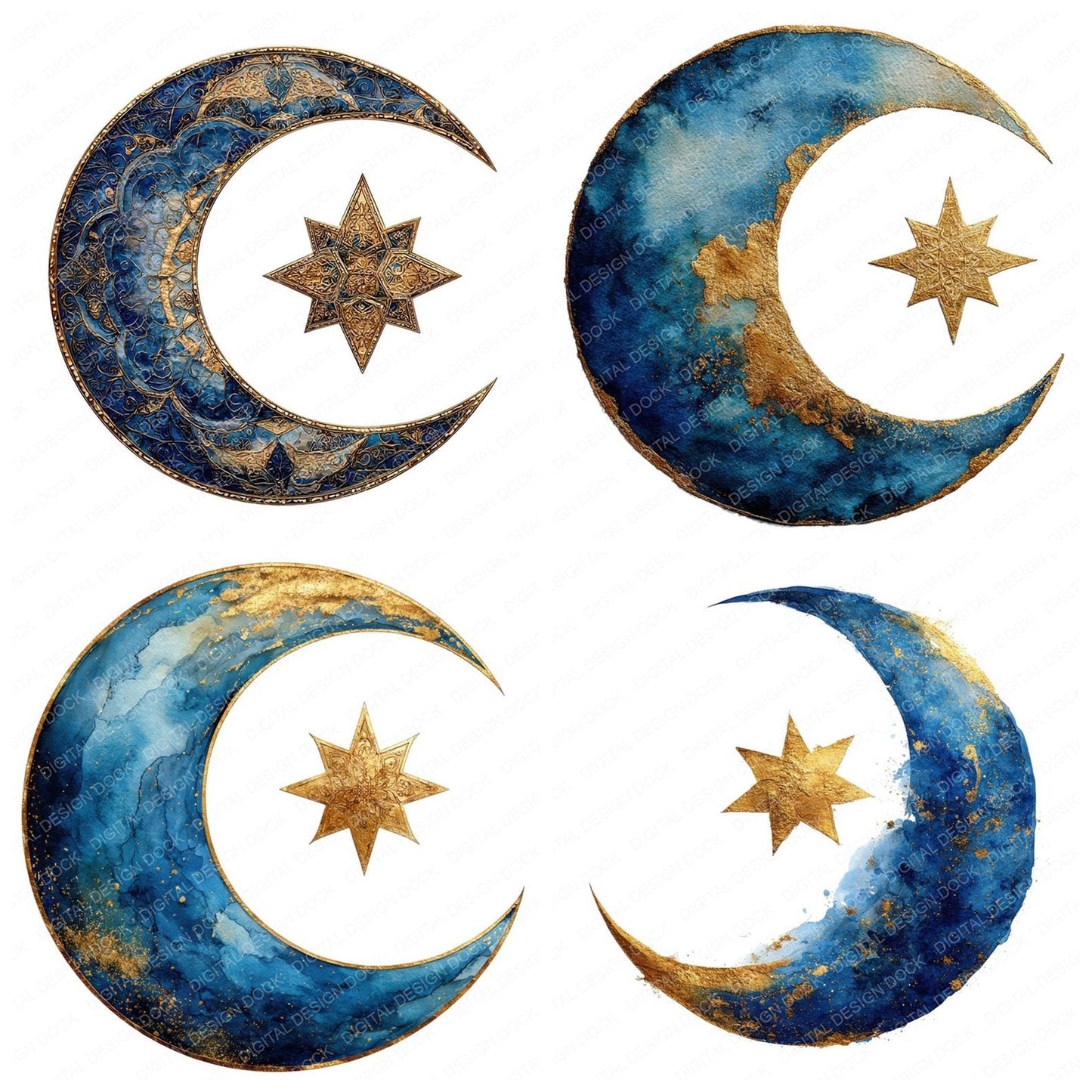 Watercolour Crescent Star Clipart Set (DDD007076)