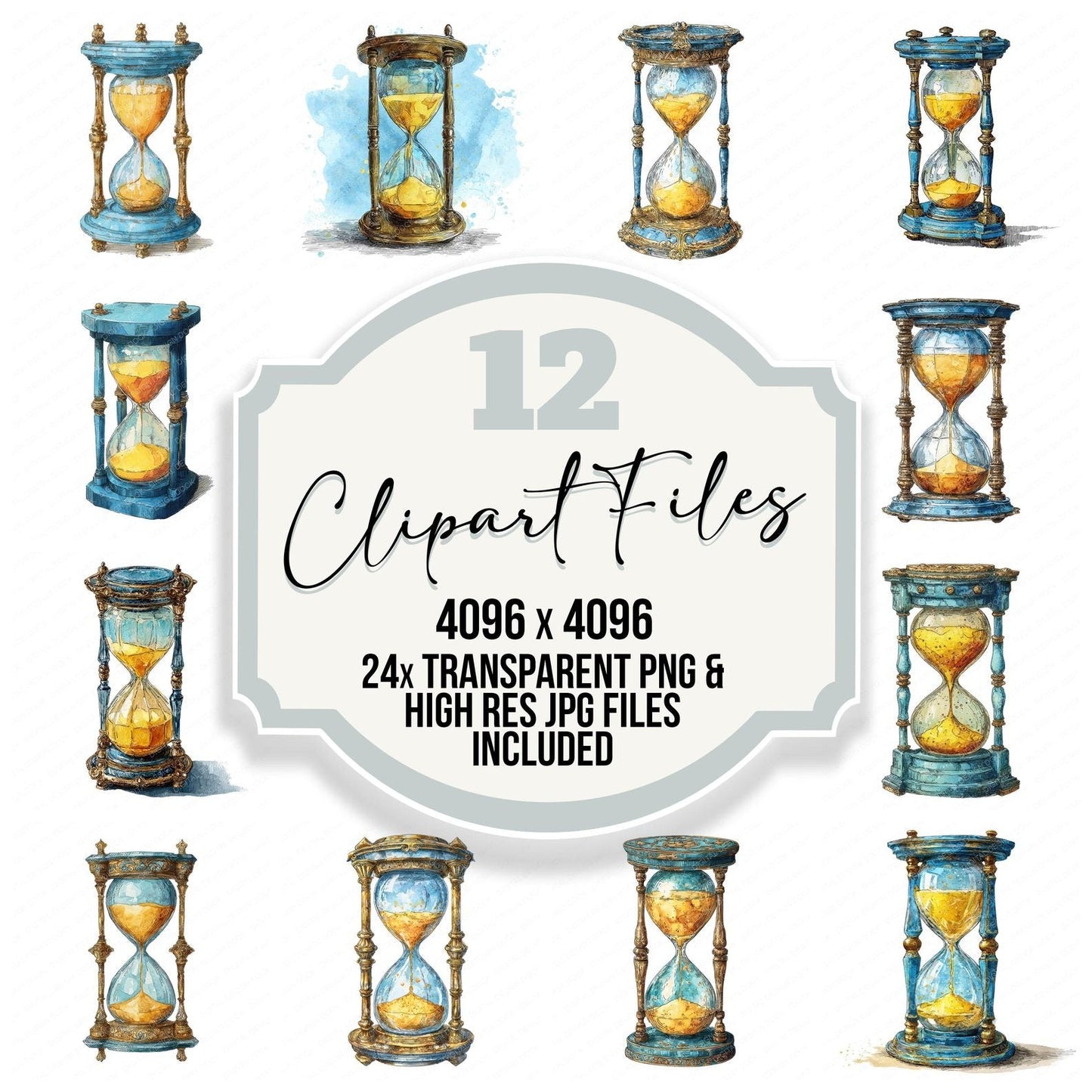 Watercolour Crystal Hourglass Clipart Set (DDD007080)