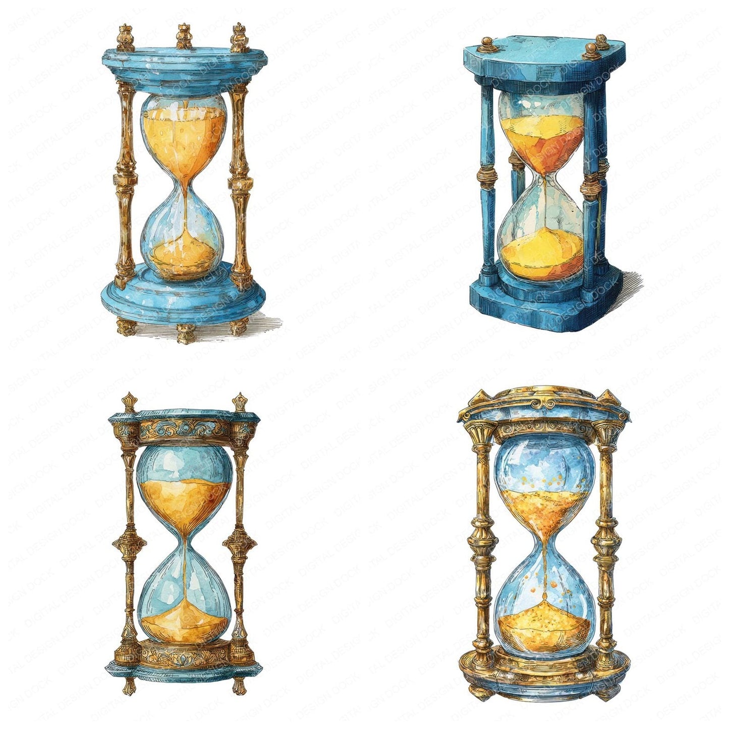 Watercolour Crystal Hourglass Clipart Set (DDD007080)
