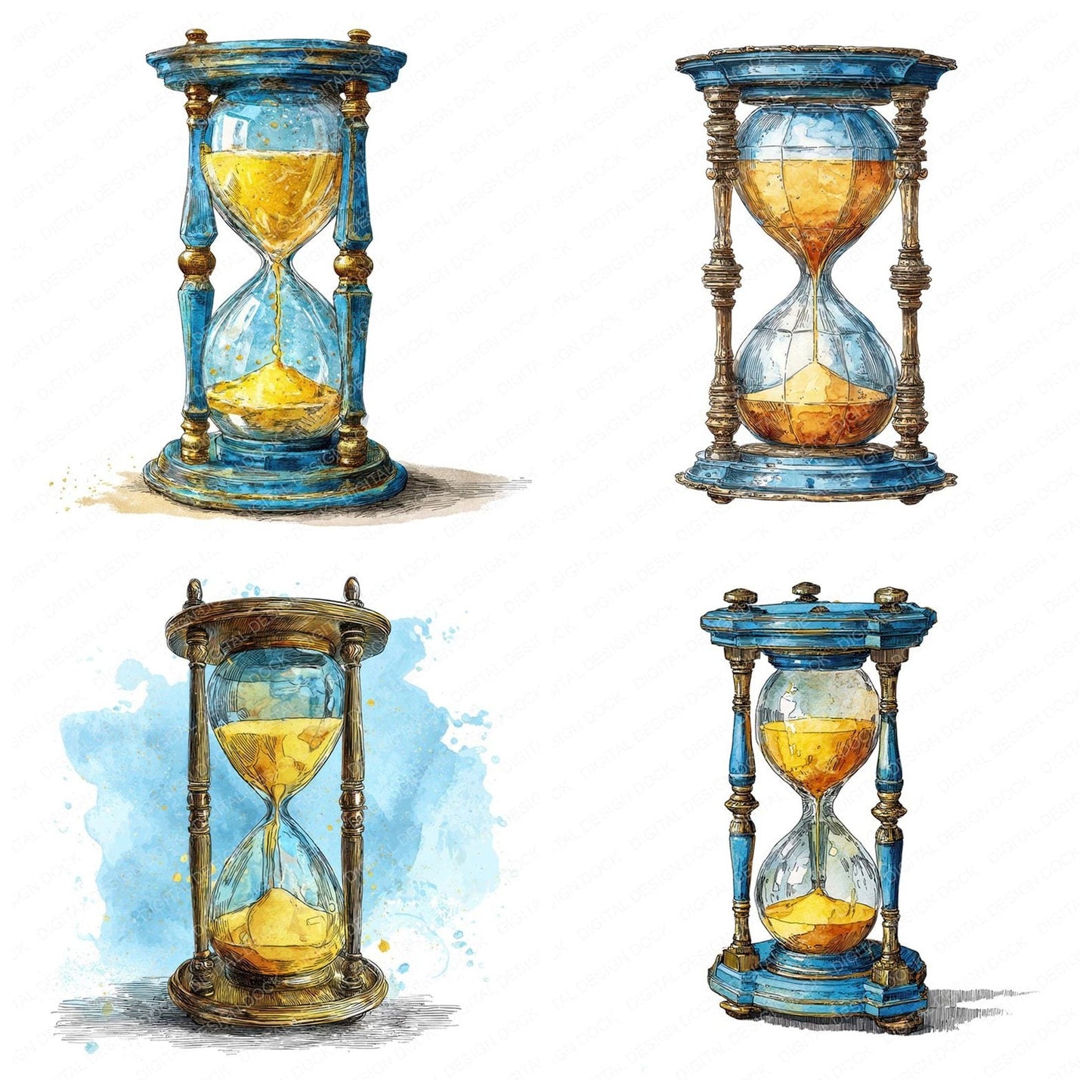 Watercolour Crystal Hourglass Clipart Set (DDD007080)