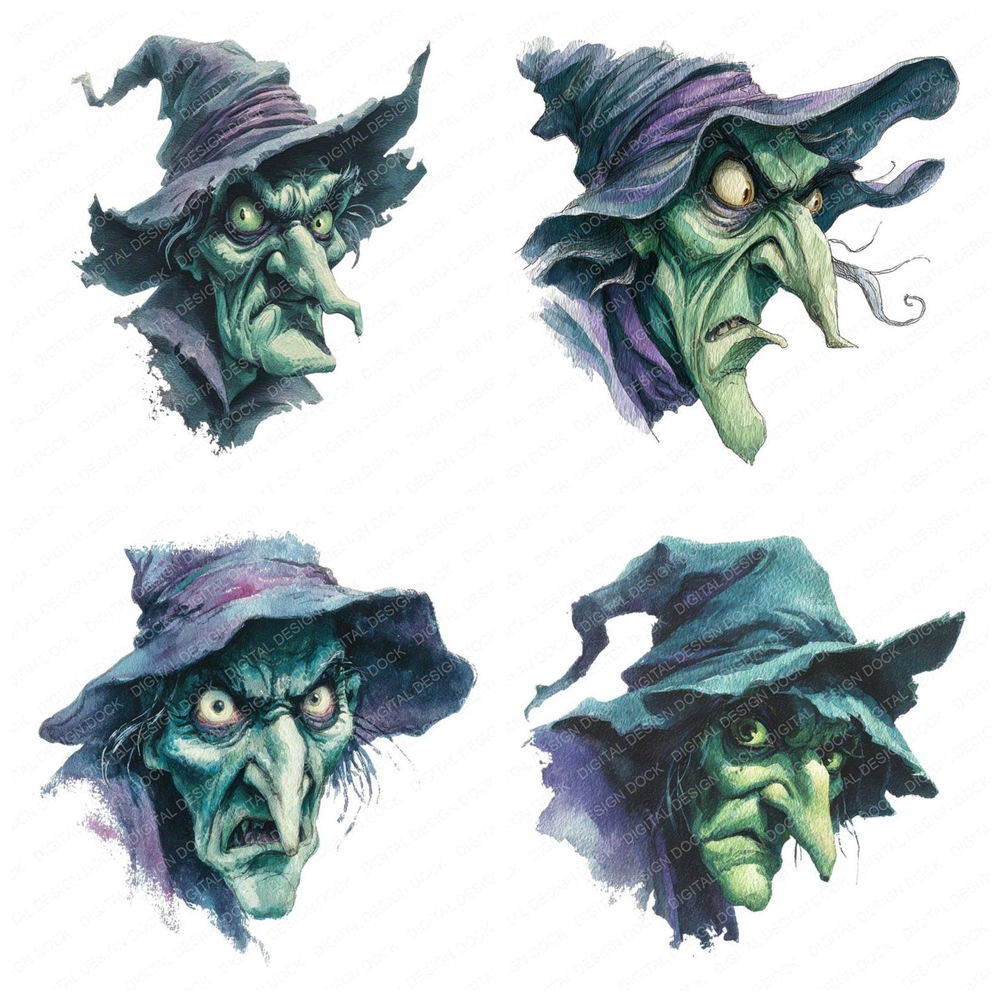 Watercolour Cursed Witch Clipart Set (DDD007083)